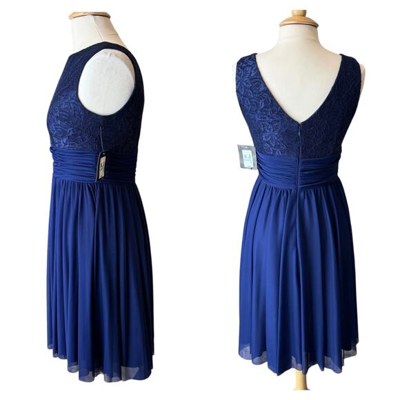 JH Evenings Womens Floral Lace Chiffon Sleeveless Dress Size 8 Navy Blue Formal - Picture 7 of 13
